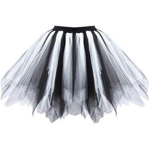 Women's Short Vintage Ballet Bubble Puffy Tutu Petticoat Skirt Black and White